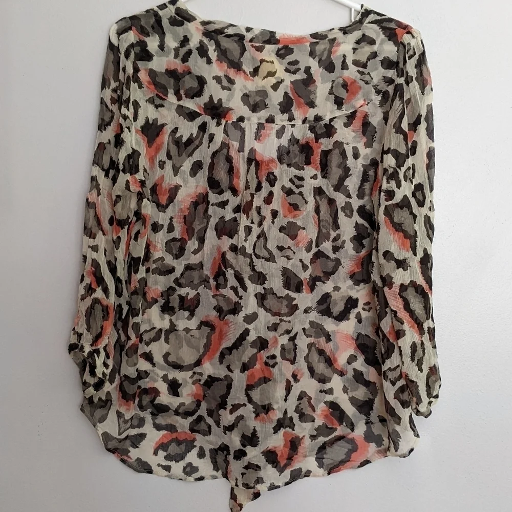 Anthropologie Maeve Sheer Silk Blouse Leopard Print 3/4 Sleeves Size 14 - Picture 2 of 7